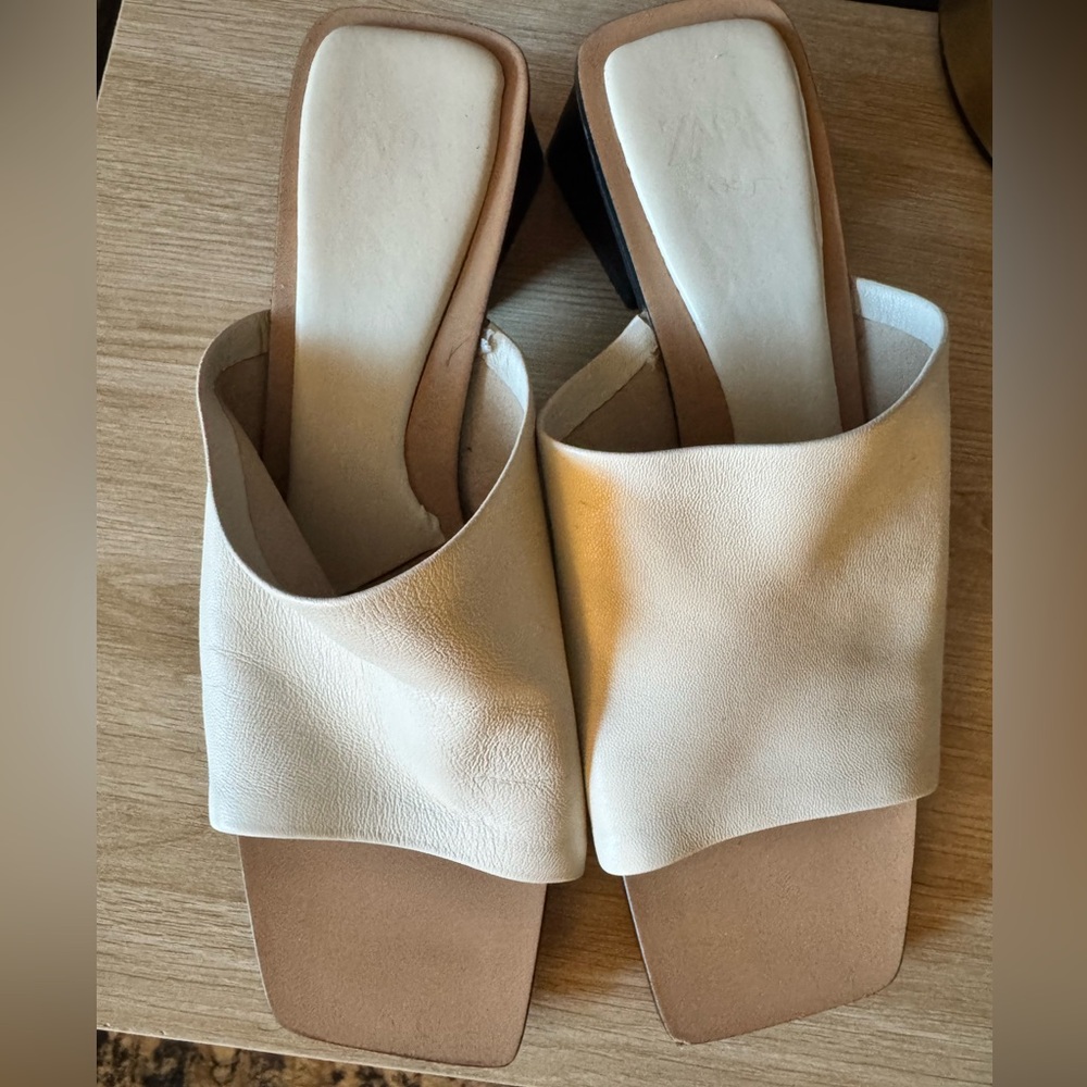 Zara Cream and Tan Square Block Women's Sandals
